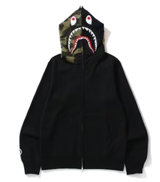 BAPE Shark Full Zip Hoodie Camo Hood Black
