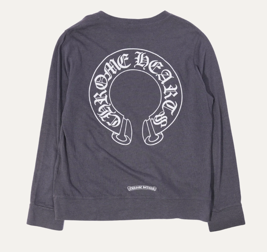 Chrome Hearts Matty Boy Chomper Patch Horseshoe Logo Sweatshirt Grey