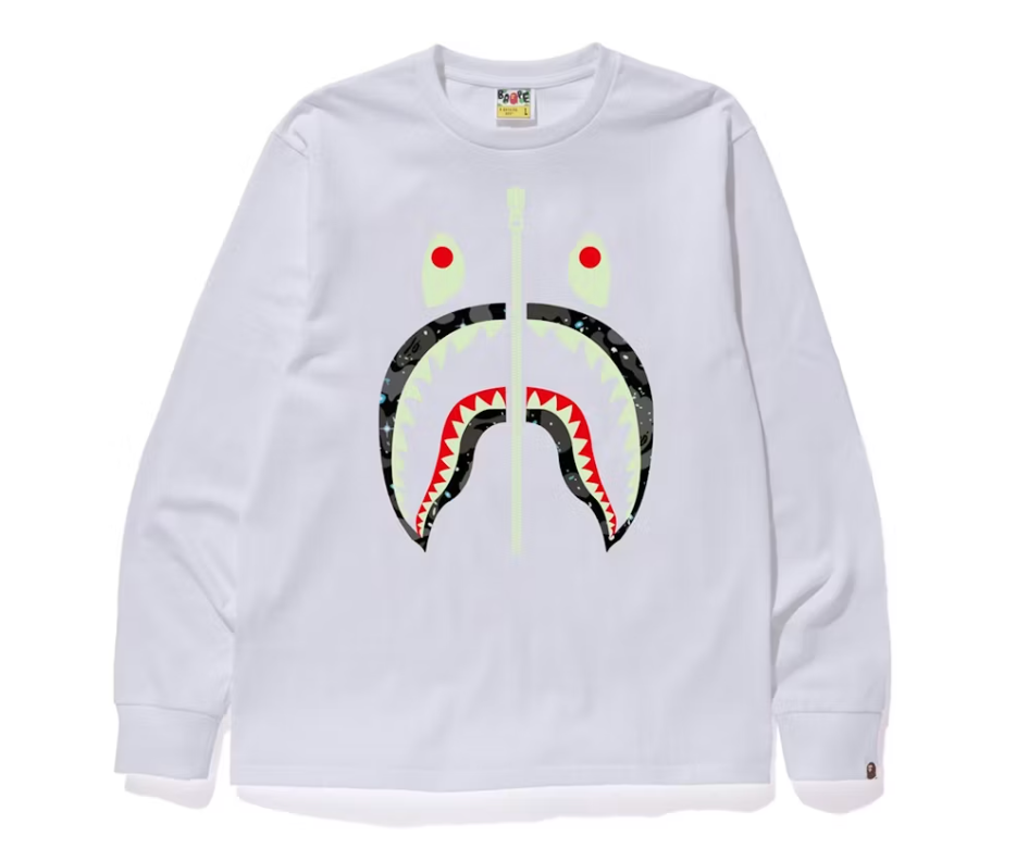 BAPE Space Camo Shark LS Tee White