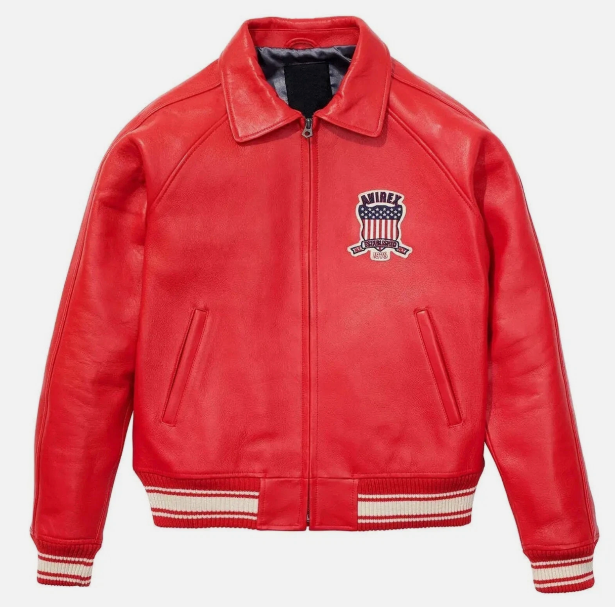 Avirex Icon Leather Bomber Jacket Red Black