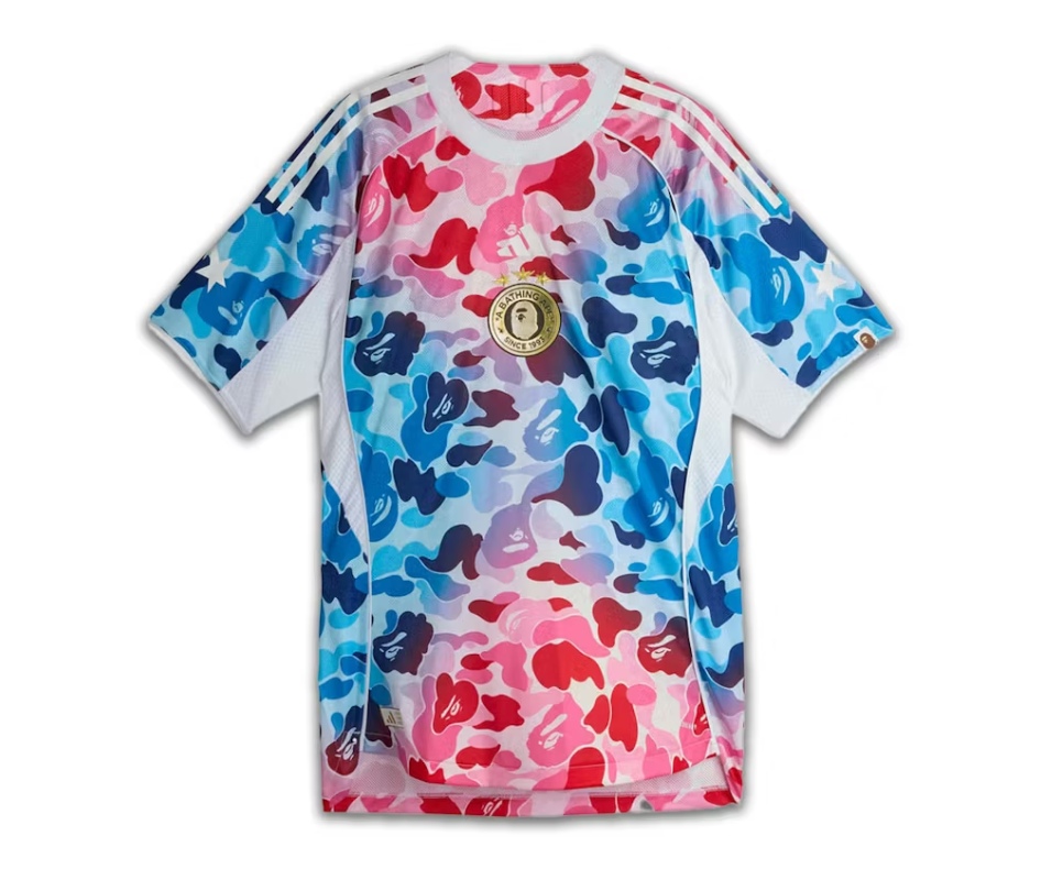adidas x BAPE Football Graphic Slim Jersey T-shirt Blue/Pink