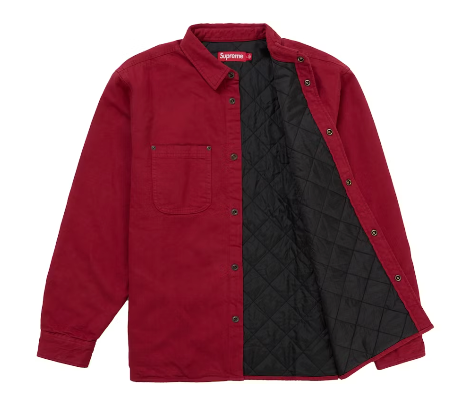 Supreme Quilted Lined Denim Snap Shirt (SS26) Red