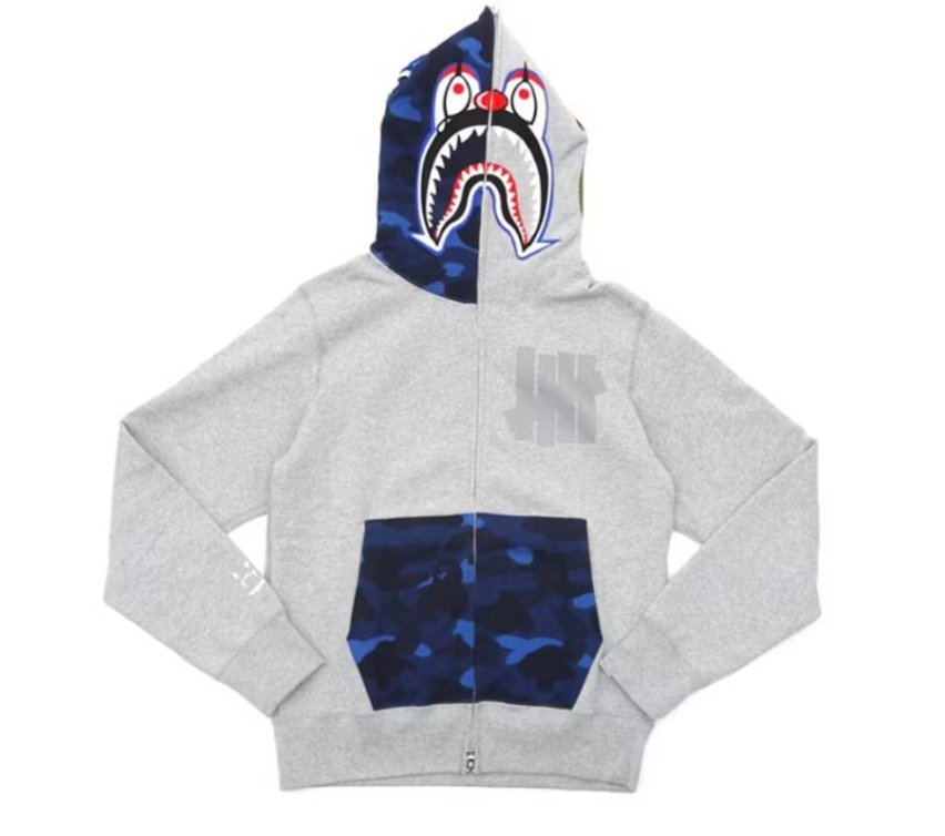 BAPE X Undefeated Mr Cartoon Color Camo Hood/Pocket Full Zip Clown Shark Hoodie Grey/Blue
