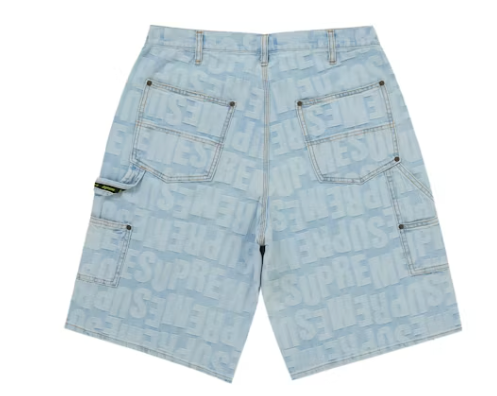 Supreme Repeat Jacquard Double Knee Denim Short Light Washed Indigo