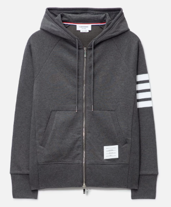 Thom Browne Classic Loopback 4 Bar Full Zip Hoodie Dark Grey