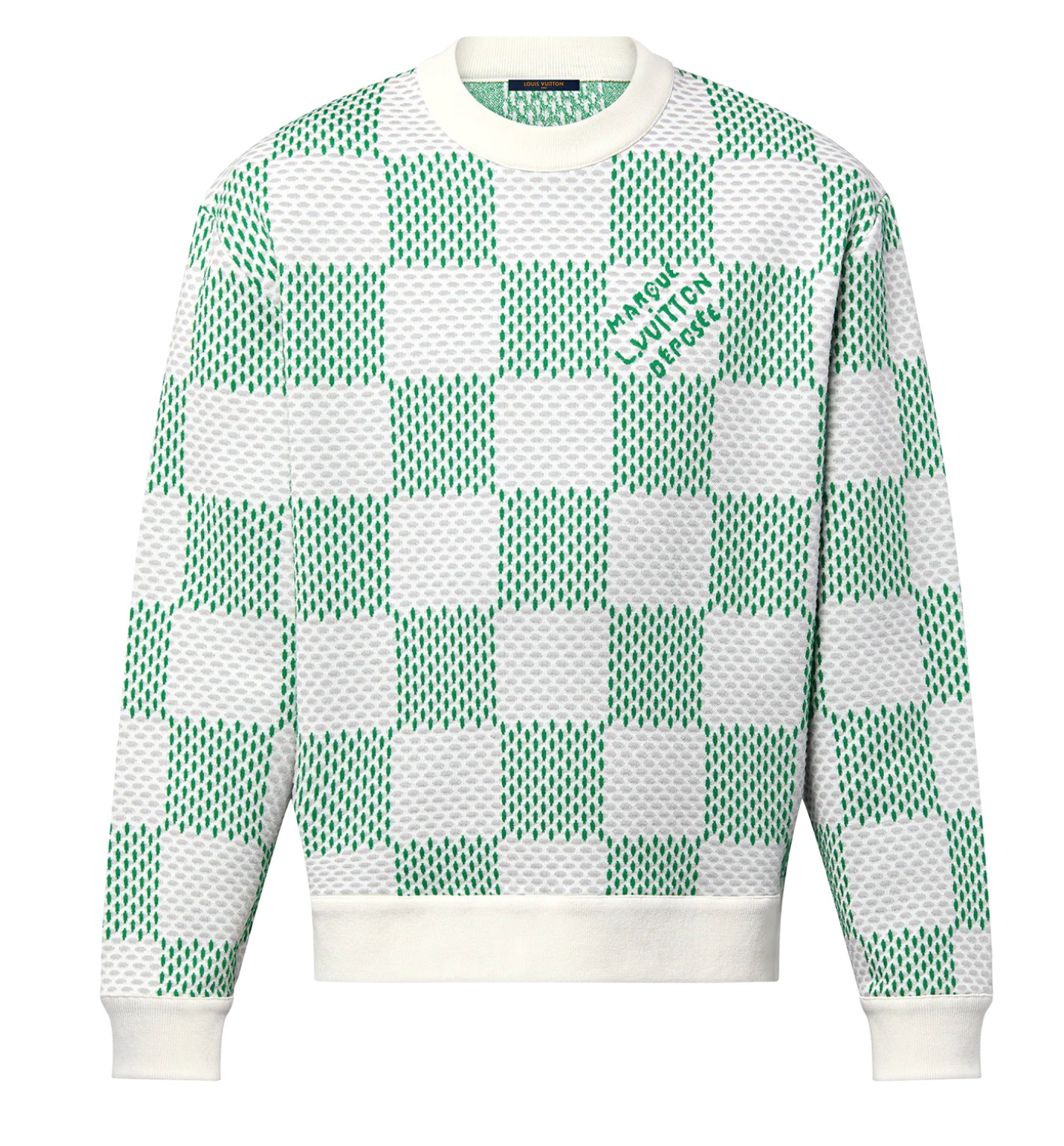 Louis Vuitton Damier Checkered Logo Crewneck White Green