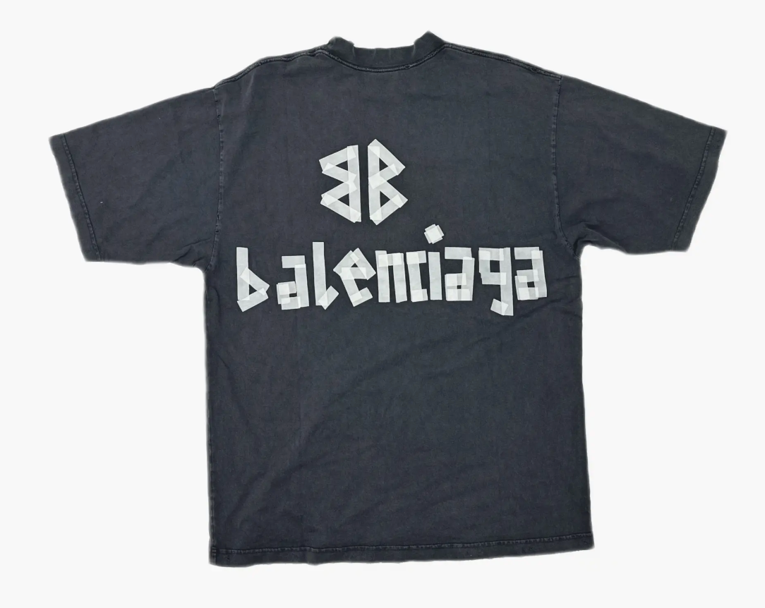 Balenciaga Tape Logo T-shirt Black Faded