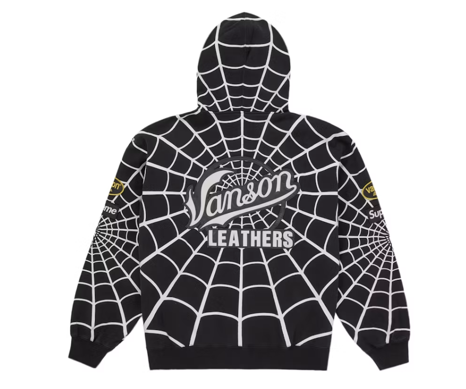 Supreme Vanson Leathers Spider-Man Zip Up Hooded Sweatshirt Black
