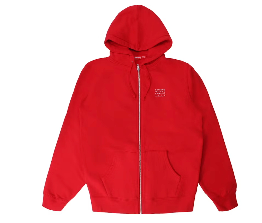 Supreme World Famous Zip Up Hooded Sweatshirt Red