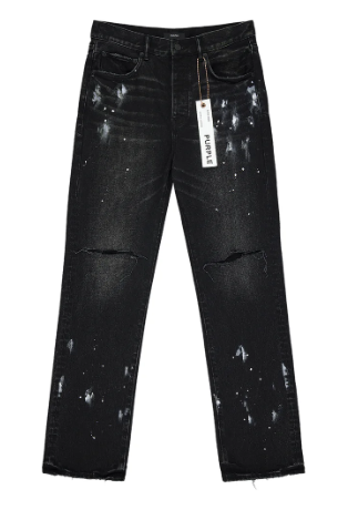 Purple Brand P011 Knee Slit Paint Splatters Jeans Black