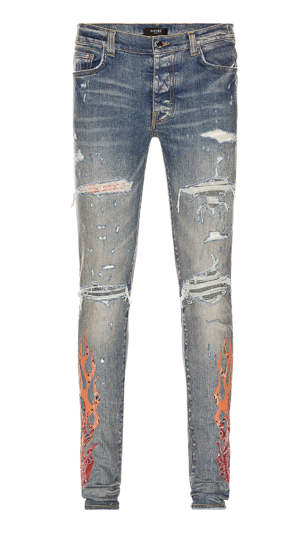 Amiri Orange Bandana Flame Jeans Clay Indigo