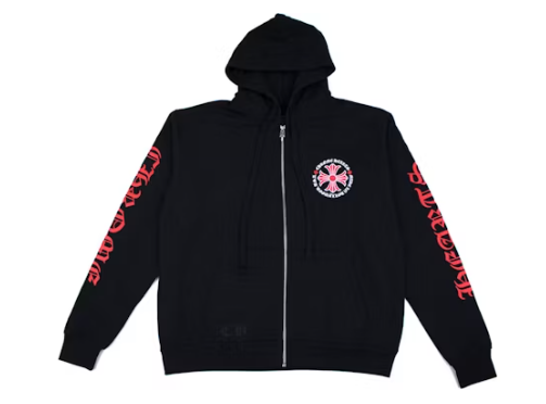 Chrome Hearts Made In Hollywood Plus Cross Zip Up Hoodie Black/Red