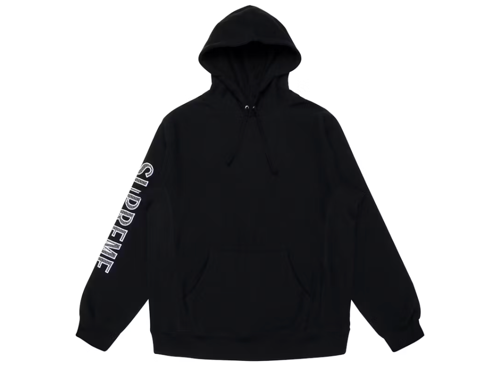 Supreme Sleeve Embroidery Hooded Sweatshirt Black