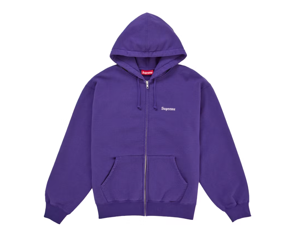 Supreme Paris Is Burning Zip Up Hooded Sweatshirt Purple