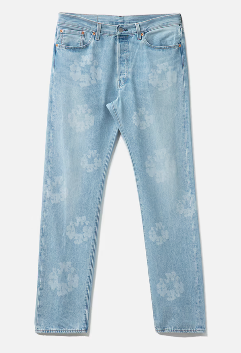 Denim Tears Cotton Wreath Laser Mono Print Jeans Blue