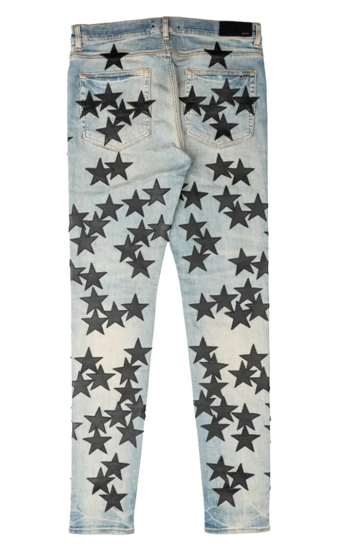 Amiri Chemist Leather Star Patch Jeans Clay Indigo Black