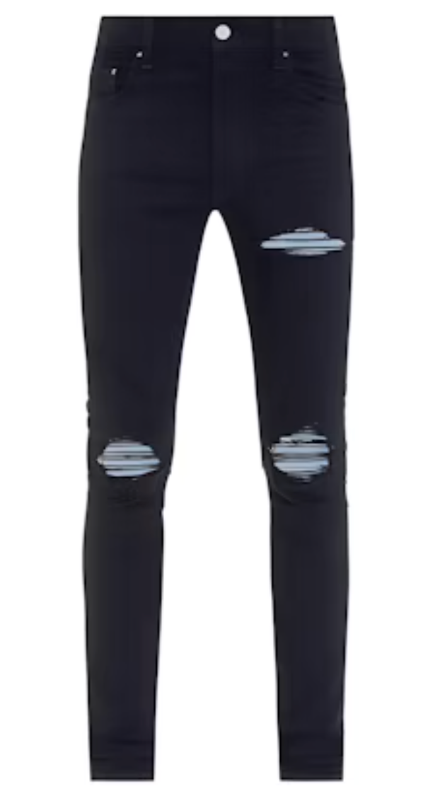 Amiri MX1 Light Blue Suede Patch Jeans Black