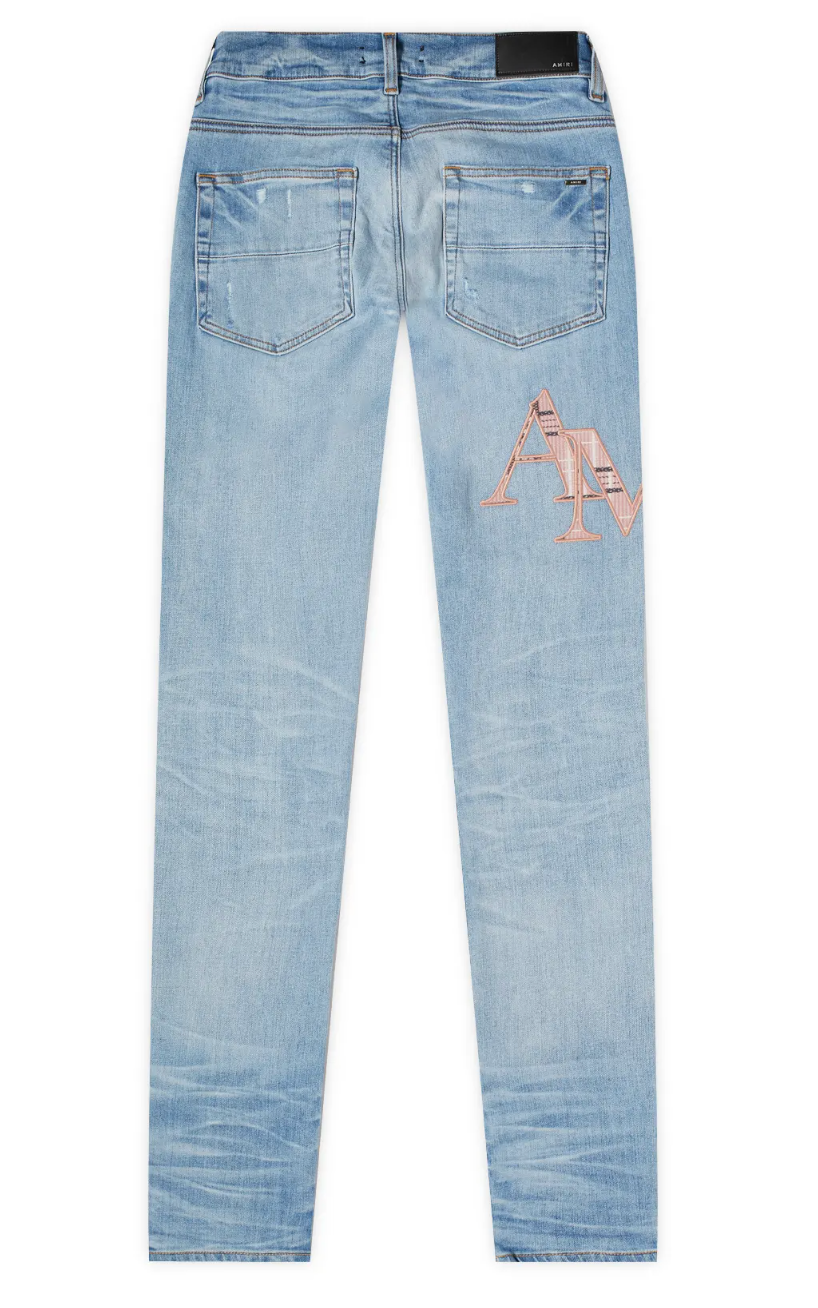 AMIRI Plaid Staggered Logo Jeans Perfect Indigo