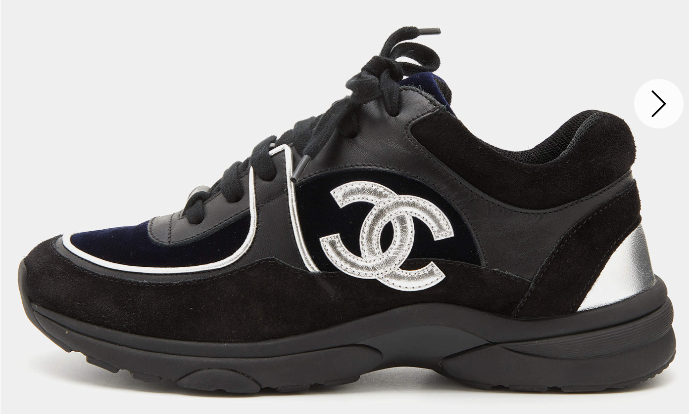 Chanel CC Trainer Low Black Navy Blue Suede Velvet