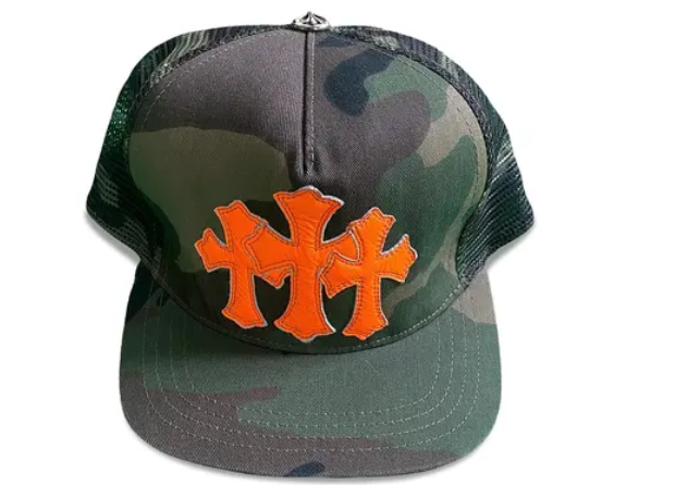 Chrome Hearts Triple Cross Cemtery Trucker Hat Orange/Camo