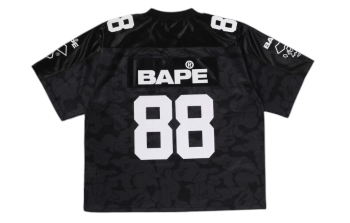 BAPE Solid Camo Multi Logo Relaxed Fit Football Jersey T-shirt Black