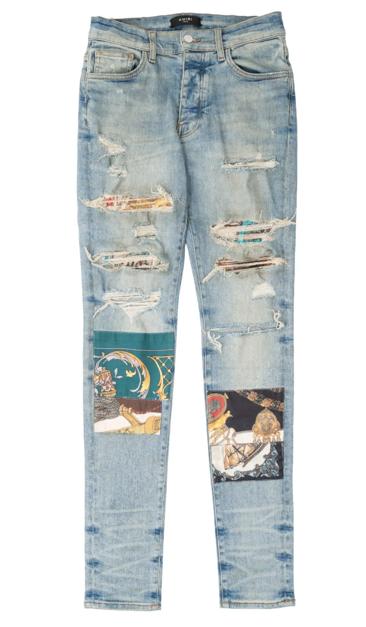 Amiri Indigo Art Scarves Patch Jeans