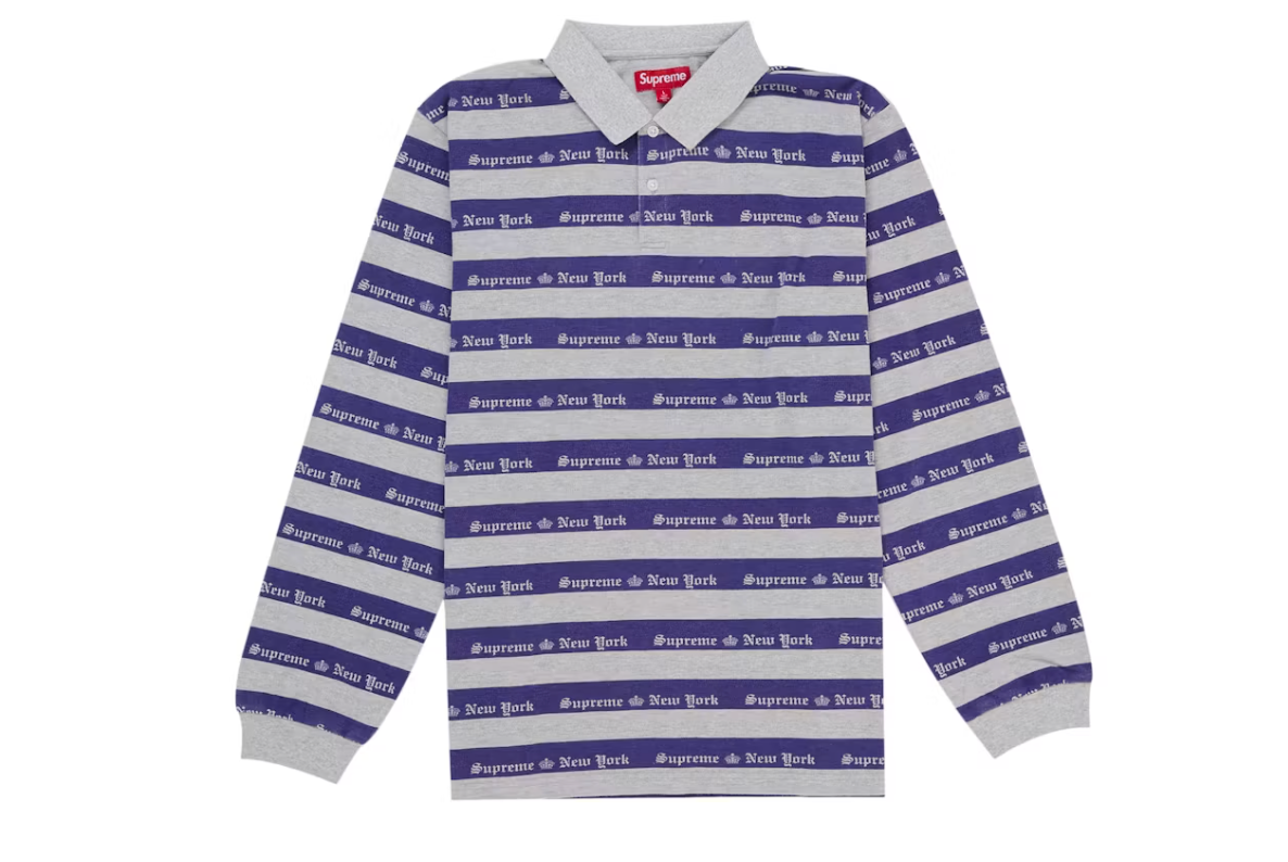Supreme Old English Stripe L/S Polo Heather Grey