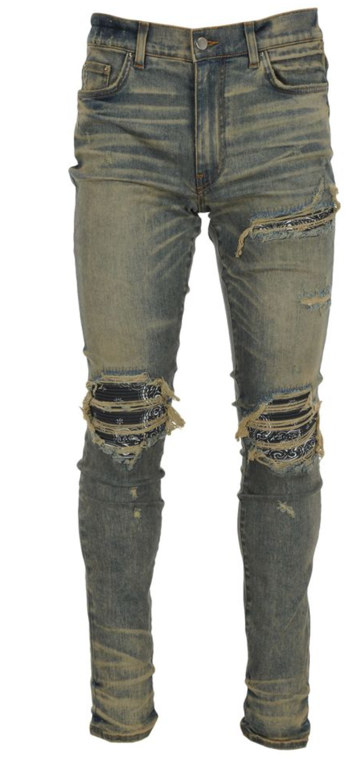 Amiri MX1 Charcoal Bandana Patch Jeans Dirty Indigo