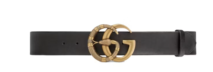 Gucci Leather Belt Double G Buckle with Snake 1.5 Width Printed Black