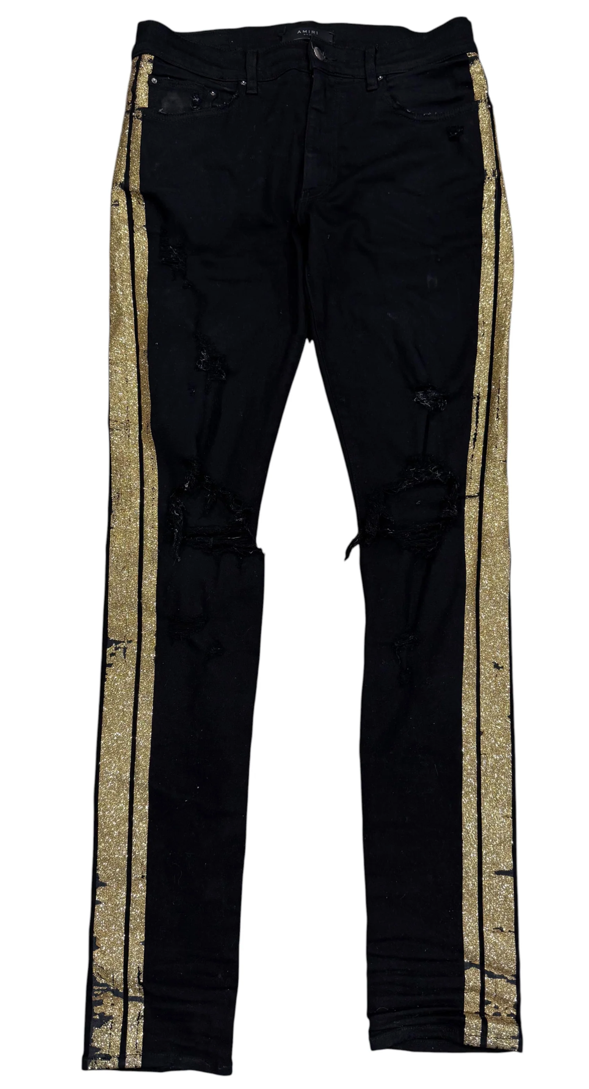 Amiri Track Jeans Gold Glitter Black