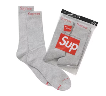 Supreme Hanes Crew Socks (4 Pack) Heather Grey