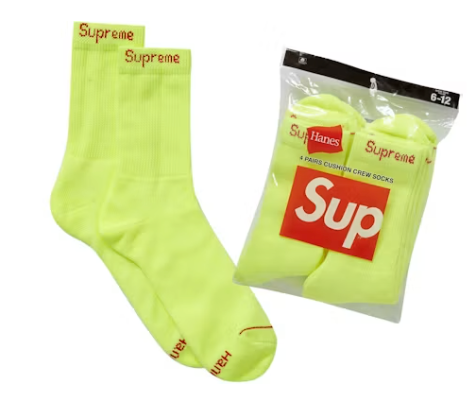 Supreme Hanes Crew Socks (4 Pack) Flourescent Yellow