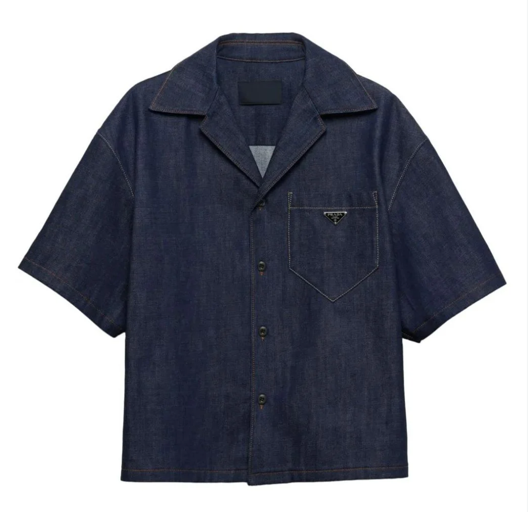Prada Triangle Logo Denim Button Up Shirt
