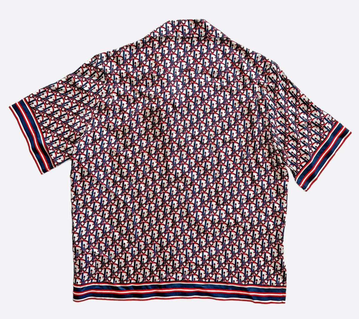 Dior Pixel Oblique Silk Button Up Shirt Red & Blue