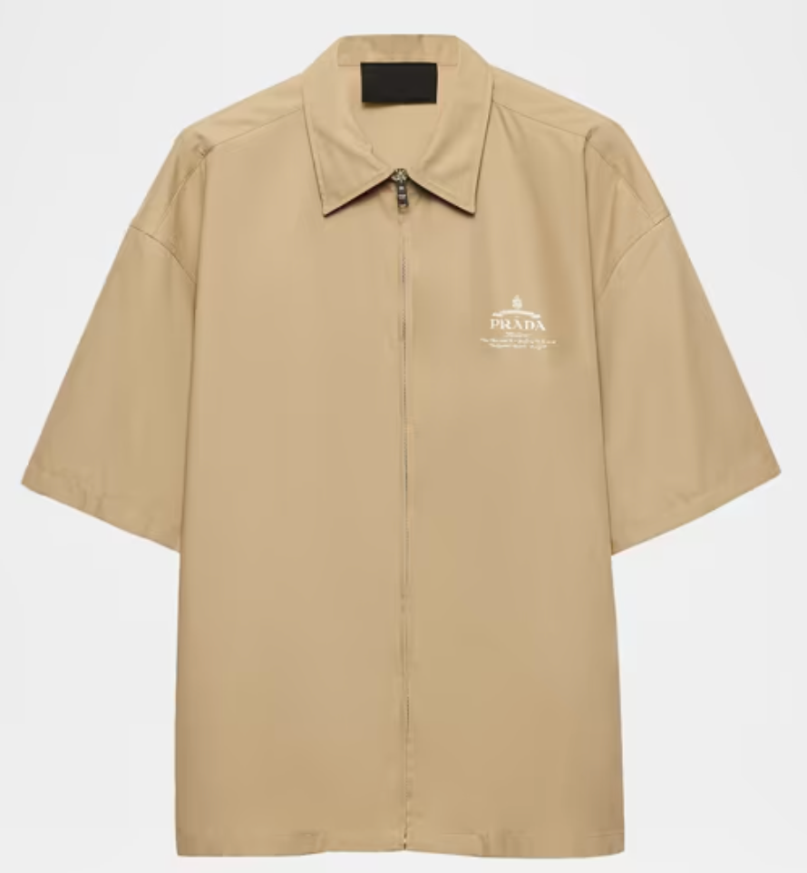 Prada Technical Logo Zip Up Shirt Beige