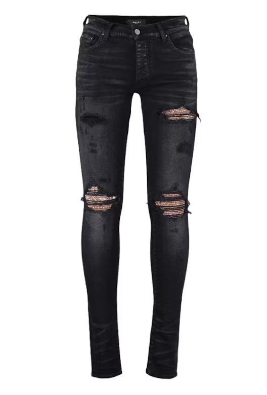 AMIRI MX1 Bandana Destroyed Skinny Fit Jeans Black/Brown