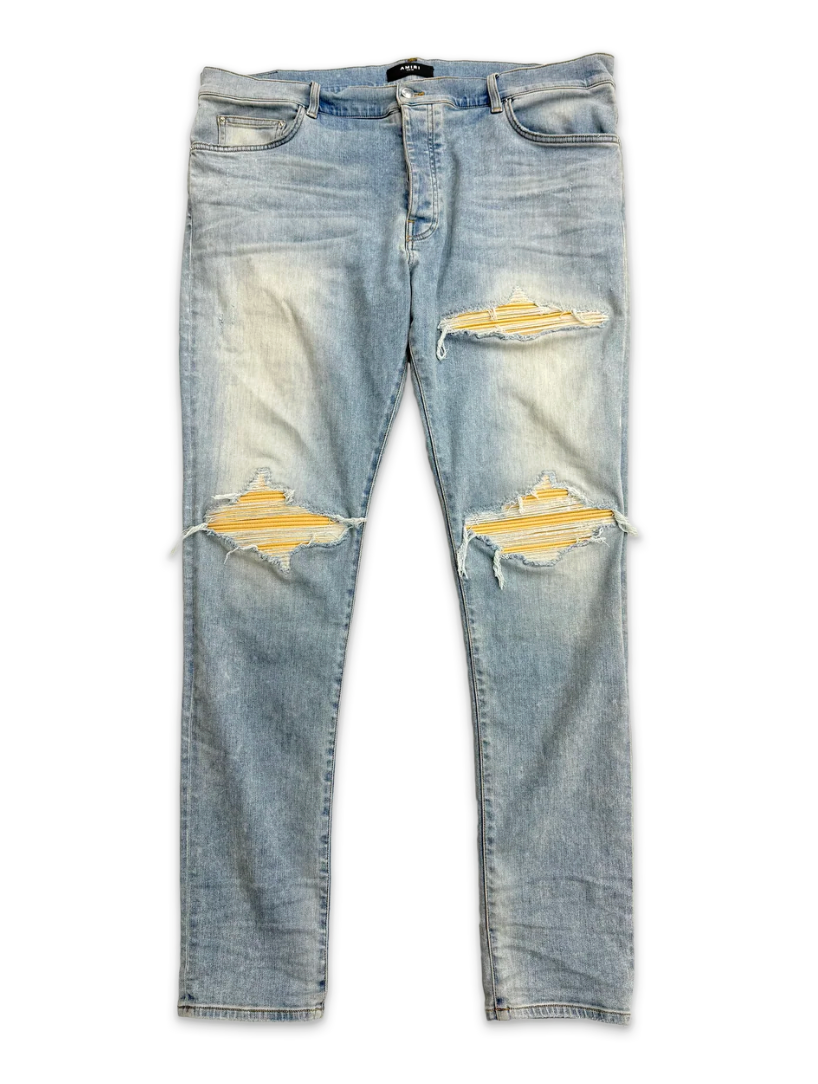 Amiri MX1 Neutral Suede Patch Jeans Clay Indigo
