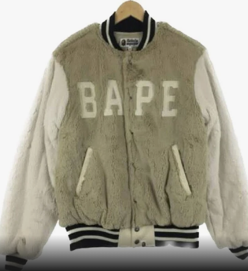 A Bapthing Ape Faux Fur Stadium Varsity Jacket