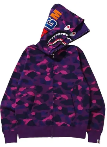 BAPE Color Camo Shark Wide Full Zip Double Hoodie Purple