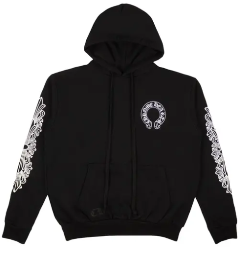 Chrome Hearts Horseshoe Floral Cross Sleeve Hoodie Black White