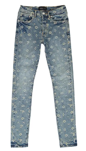 Purple Brand Monogram Jacquard Skinny Jeans Mid Indigo