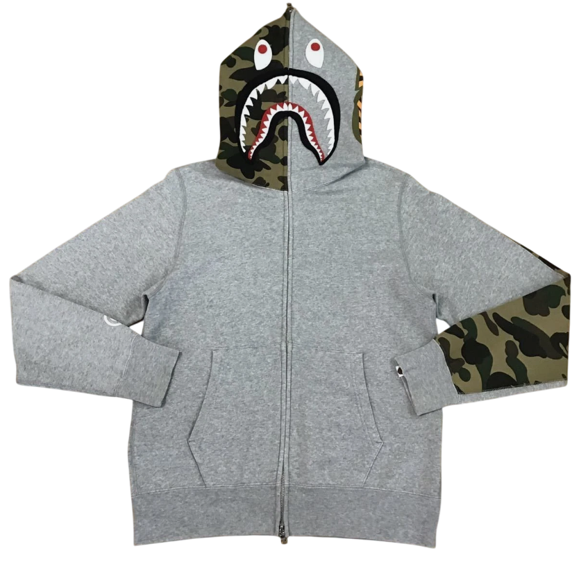 BAPE 1st Shark Full Zip Hoodie Gray/Green Camo