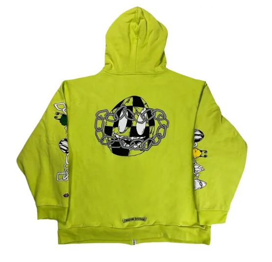 Chrome Hearts Matty Boy Link Thermal Zip Up Hoodie Lime Green