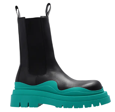 Bottega Veneta Leather Tire Chunky-Sole Chelsea Boot Black Acid Turquoise