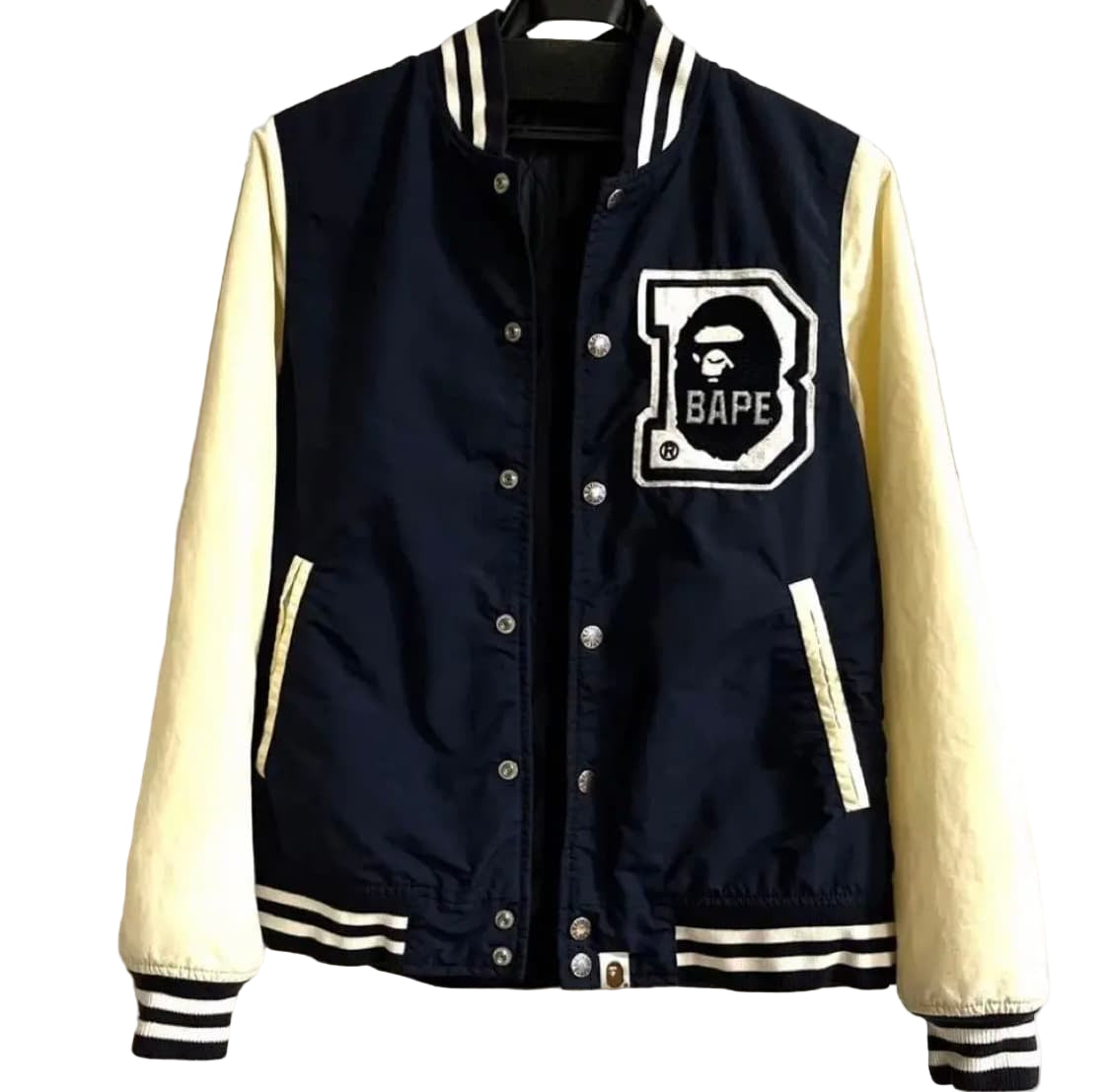 BAPE Classics Ape Head B Patch Varsity Jacket Black White