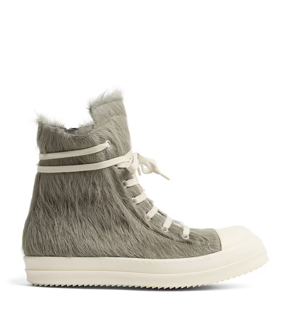 Rick Owens High Top Sneaker Pony Hair Dark Pearl Milk