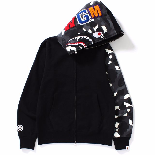 Bape City Camo Glow Split Tiger Shark Full Zip Hoodie Black