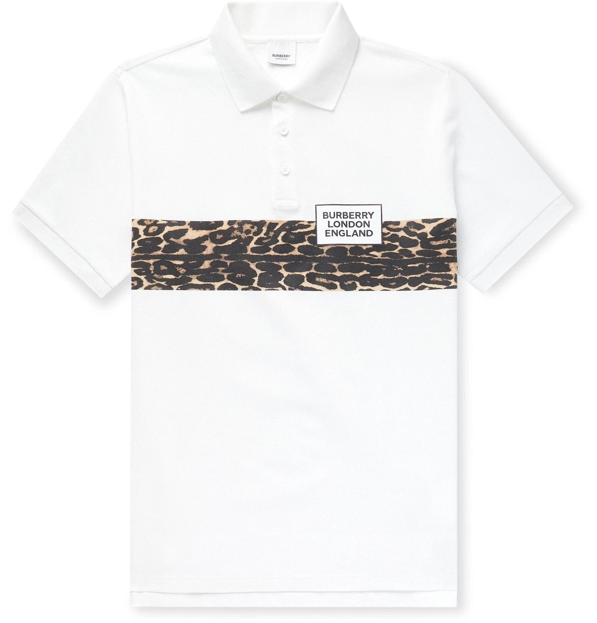 Burberry Leopard Print Cotton Pique Polo Shirt White