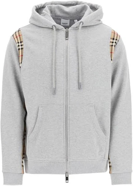 Burberry Vintage Check Panel Zip Up Hoodie Grey
