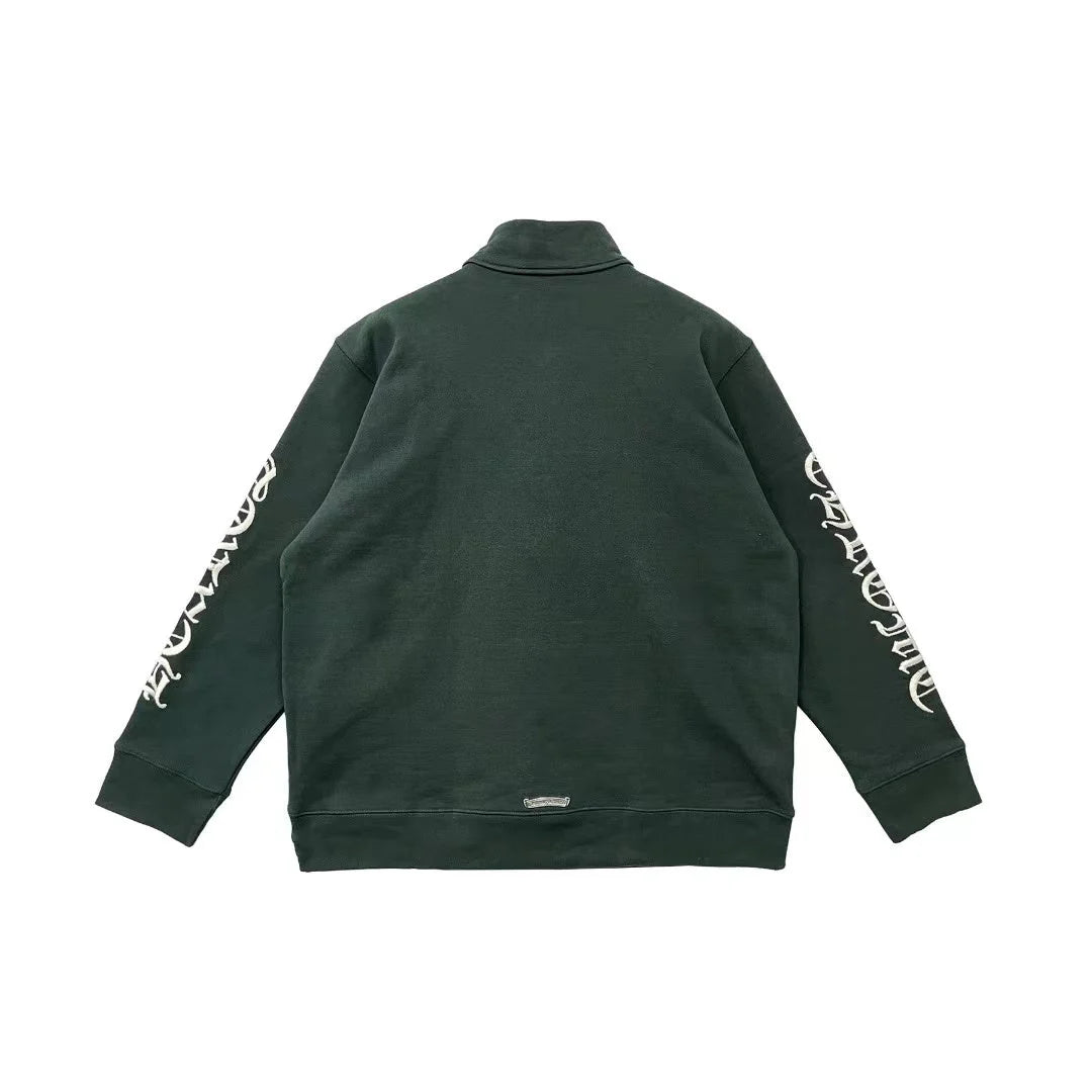 Chrome Hearts Script Logo Embroidered Half Zip Dark Green Sweatshirt